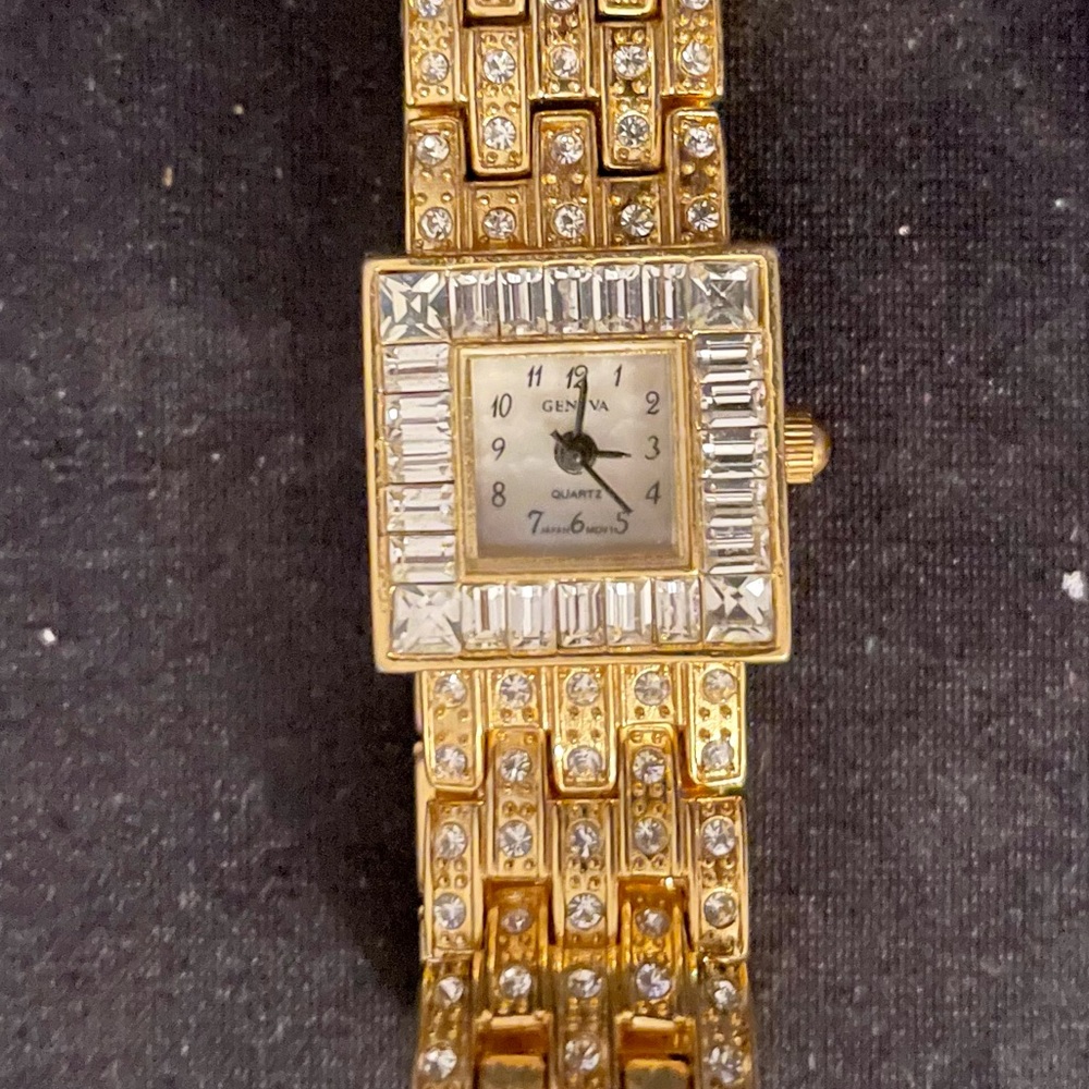 Gold Tone Diamond Encrusted Bling Watch - Picture 2 of 9